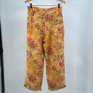 Chico's Size 1 Floral Ankle Pants in Orange and Brown Cropped Linen